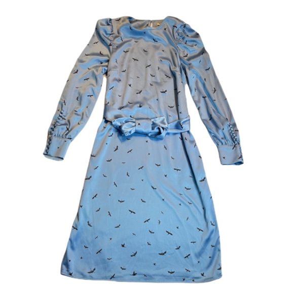 H&M | Dresses | Hm Crane Bird Print Button Cuffs Light Blue Dress Size 8 |  Poshmark